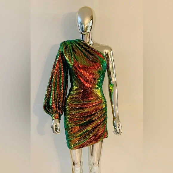 Bronx and Banco Galaxy Petrol One Shoulder Sequin Dress